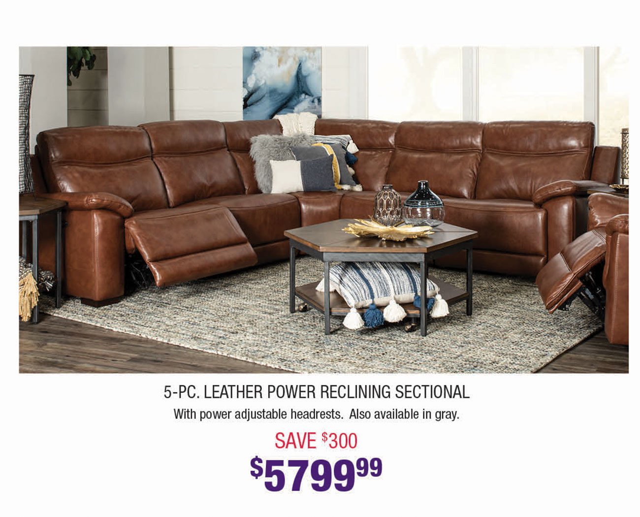 Brown-Leather-Power-Reclining-Sectional