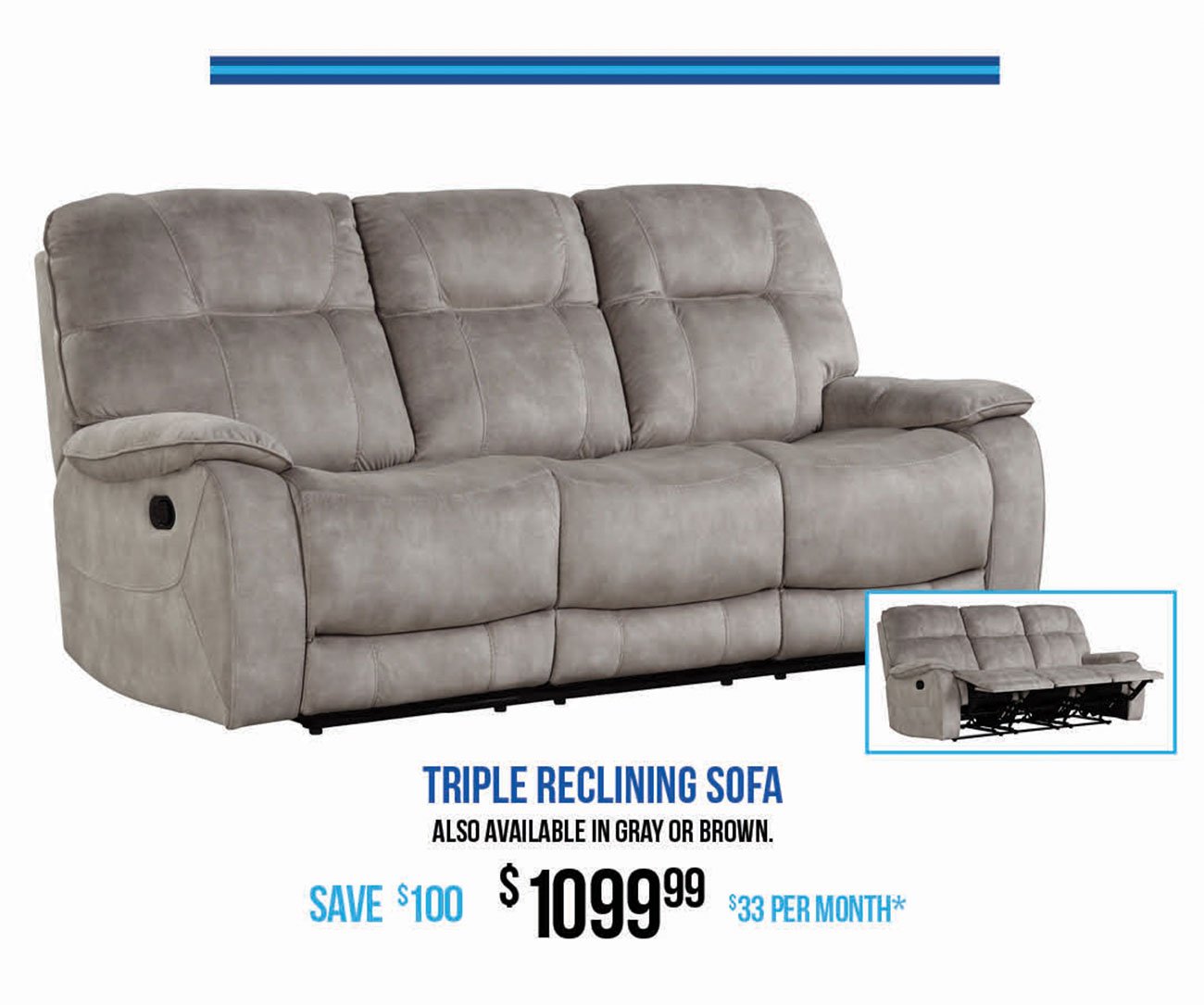 Beige-Triple-Reclining-Sofa