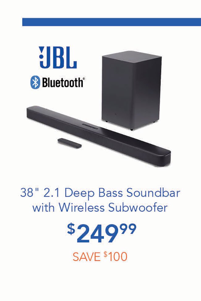 JbL 3 Bluetooth - 38" 2.1 Deep Bass Soundbar with Wireless Subwoofer 52497 SAVE #100 