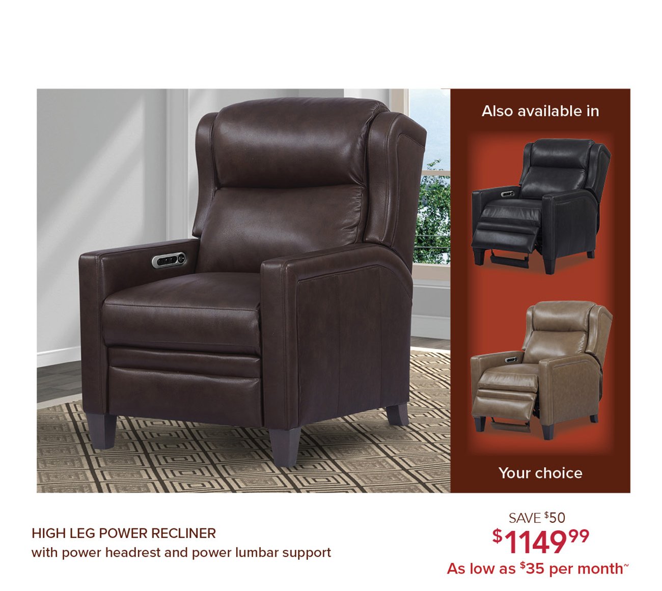 High-leg-power-recliner