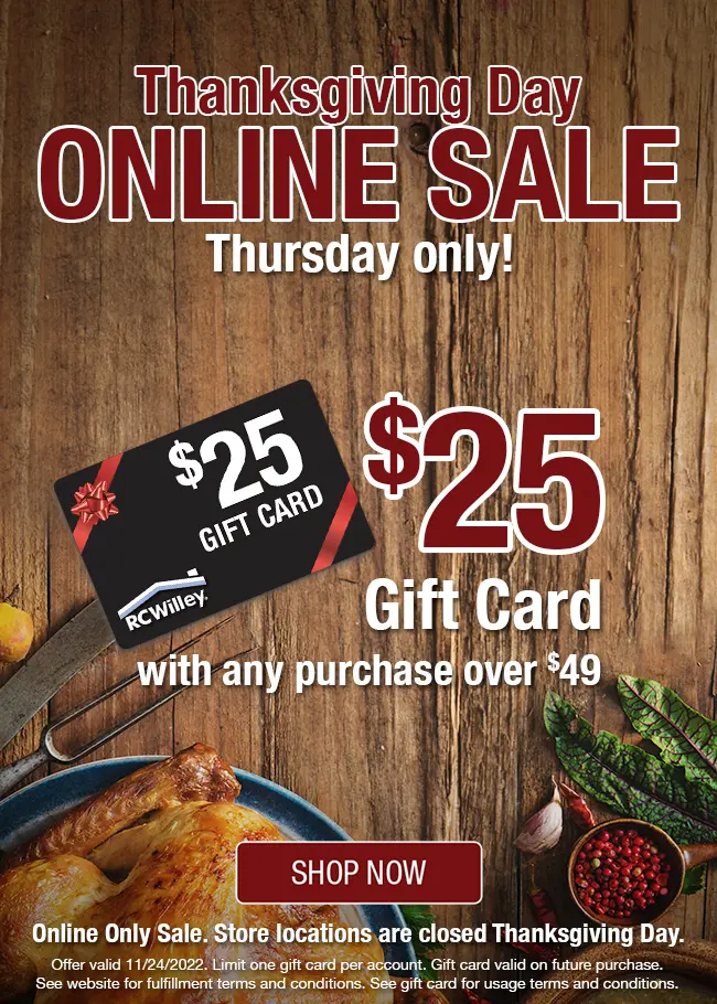 Thanksgiving Day Online Sale - Thursday Only - $25 Gift Card with any purchase over $49