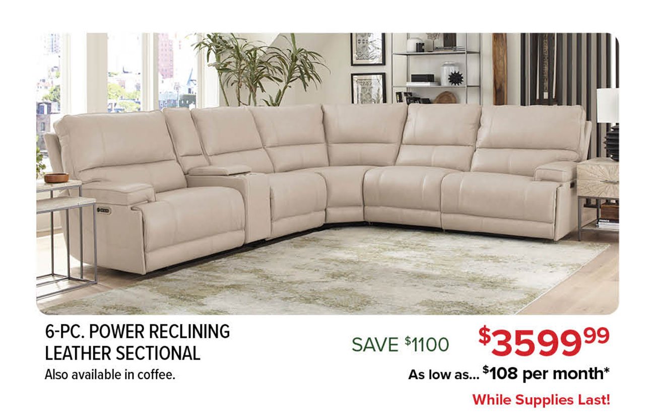 Beige-Leather-Reclining-Sectional