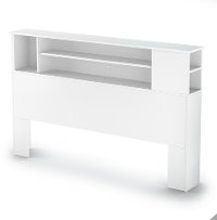 9007A1 White Full/Queen Bookcase Headboard (54/60 Inch) - Fusion