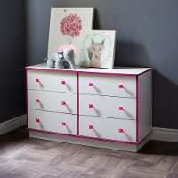 9039027 White and Pink 6-Drawer Double Dresser - Logik
