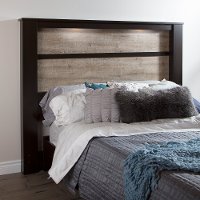 9057290 Chocolate/Weathered Oak King Headboard with Lights (78 Inch) - Gloria