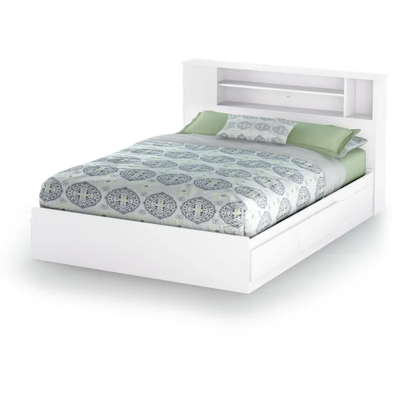 10036 Vito White Queen Mates Bed with Bookcase Headboard - South Shore