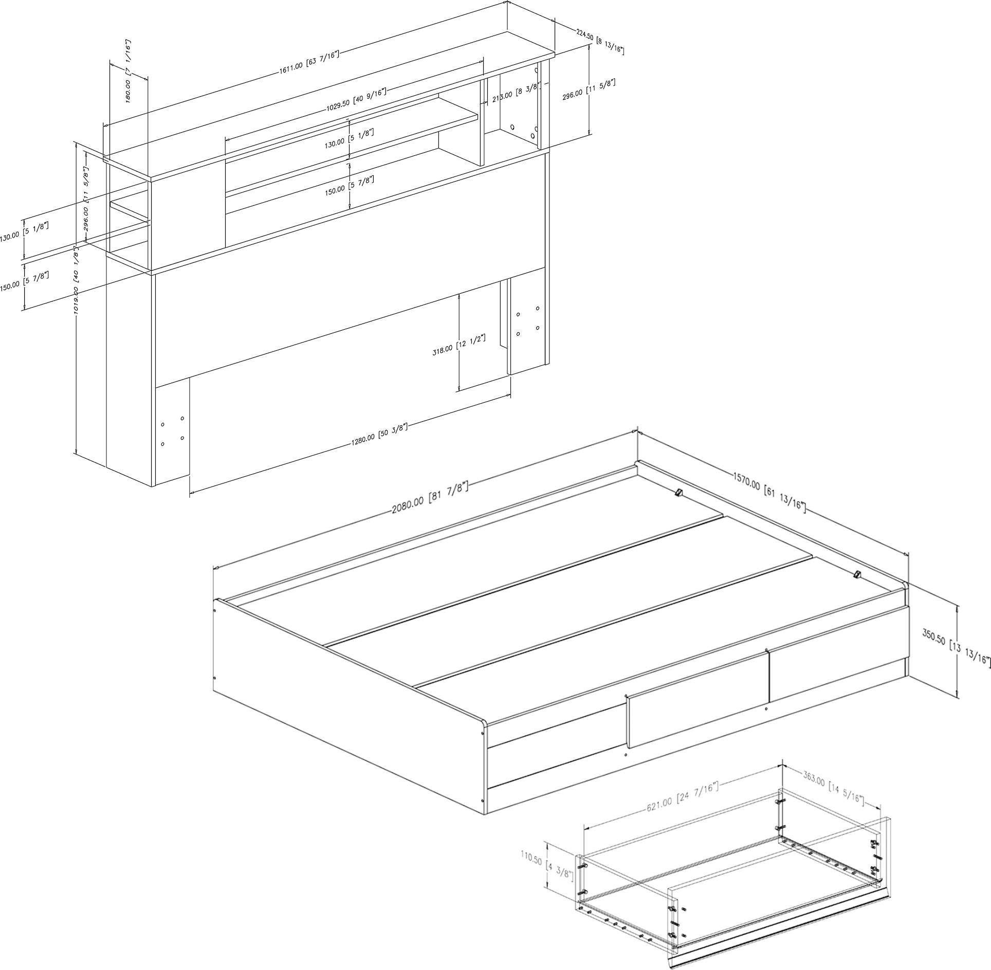 10036 White Queen Mates Bed with Headboard - Vito -3