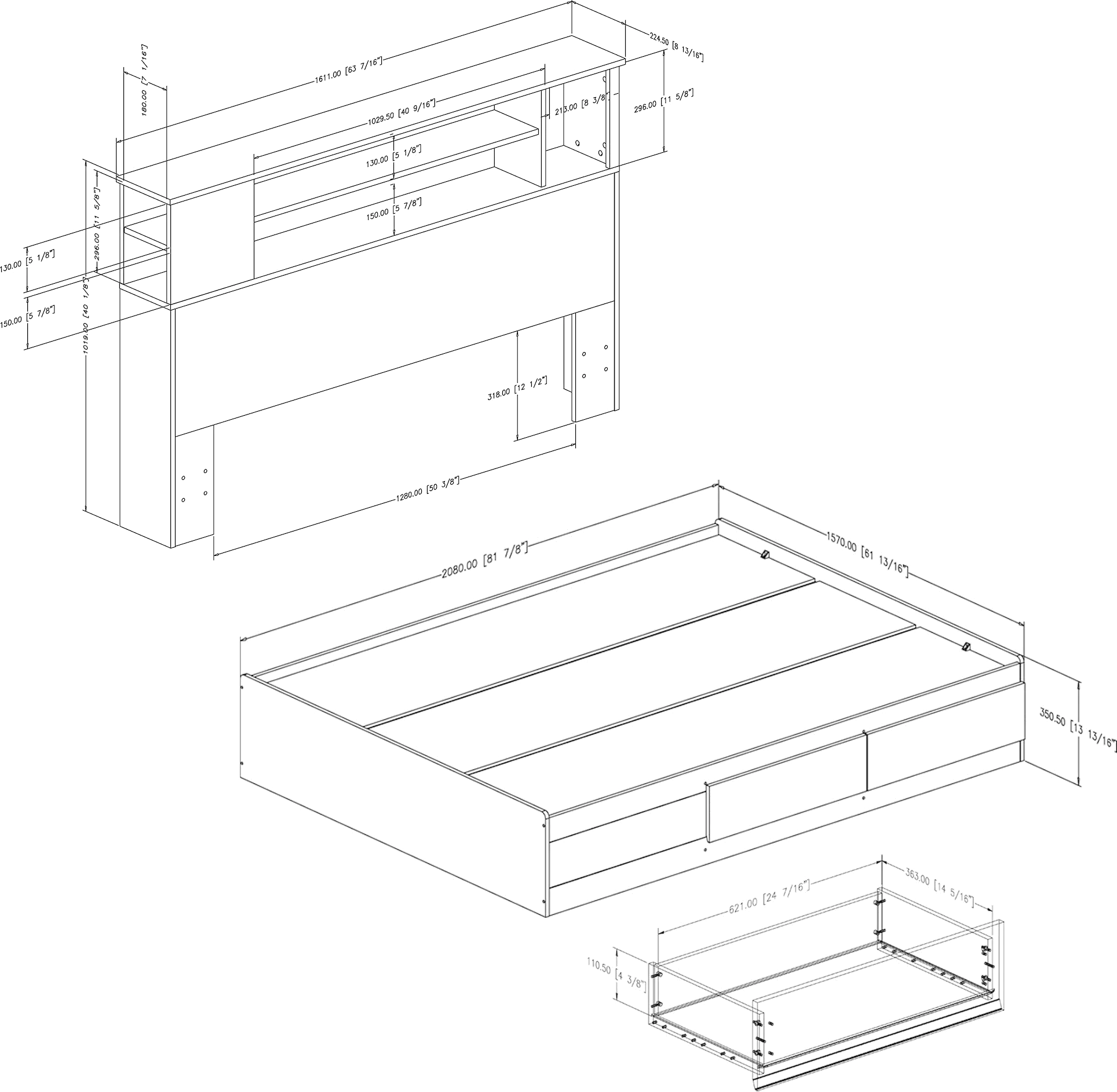 10036 White Queen Mates Bed with Headboard - Vito -3