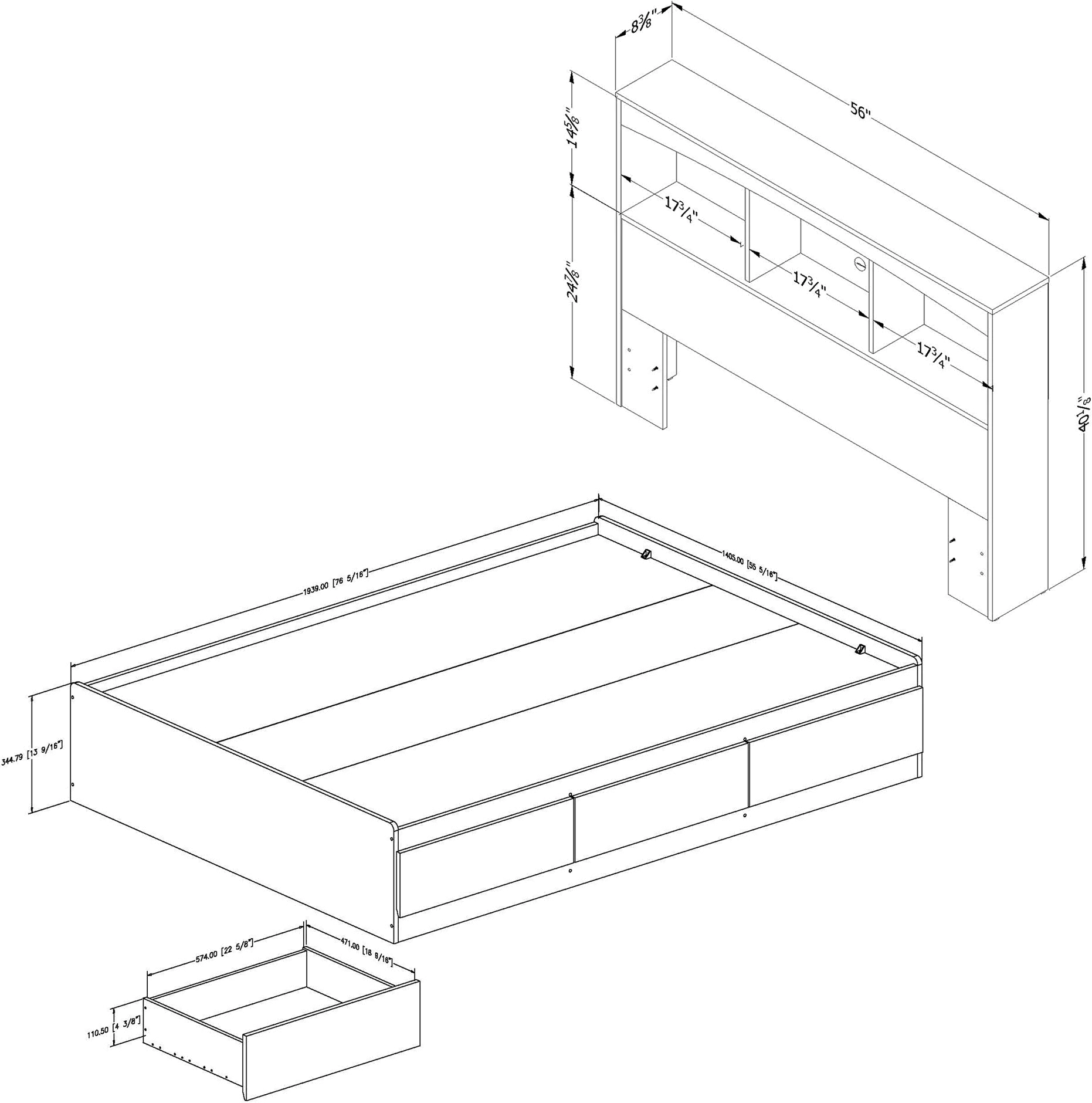 10039 White Mates Full Size Bed with Bookcase Headboard - Step One-3