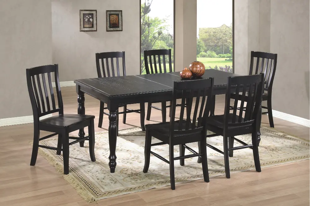 5 Piece Dining Set  - Quails Run Ebony with Rectangular Table and Rake Back Chairs-1