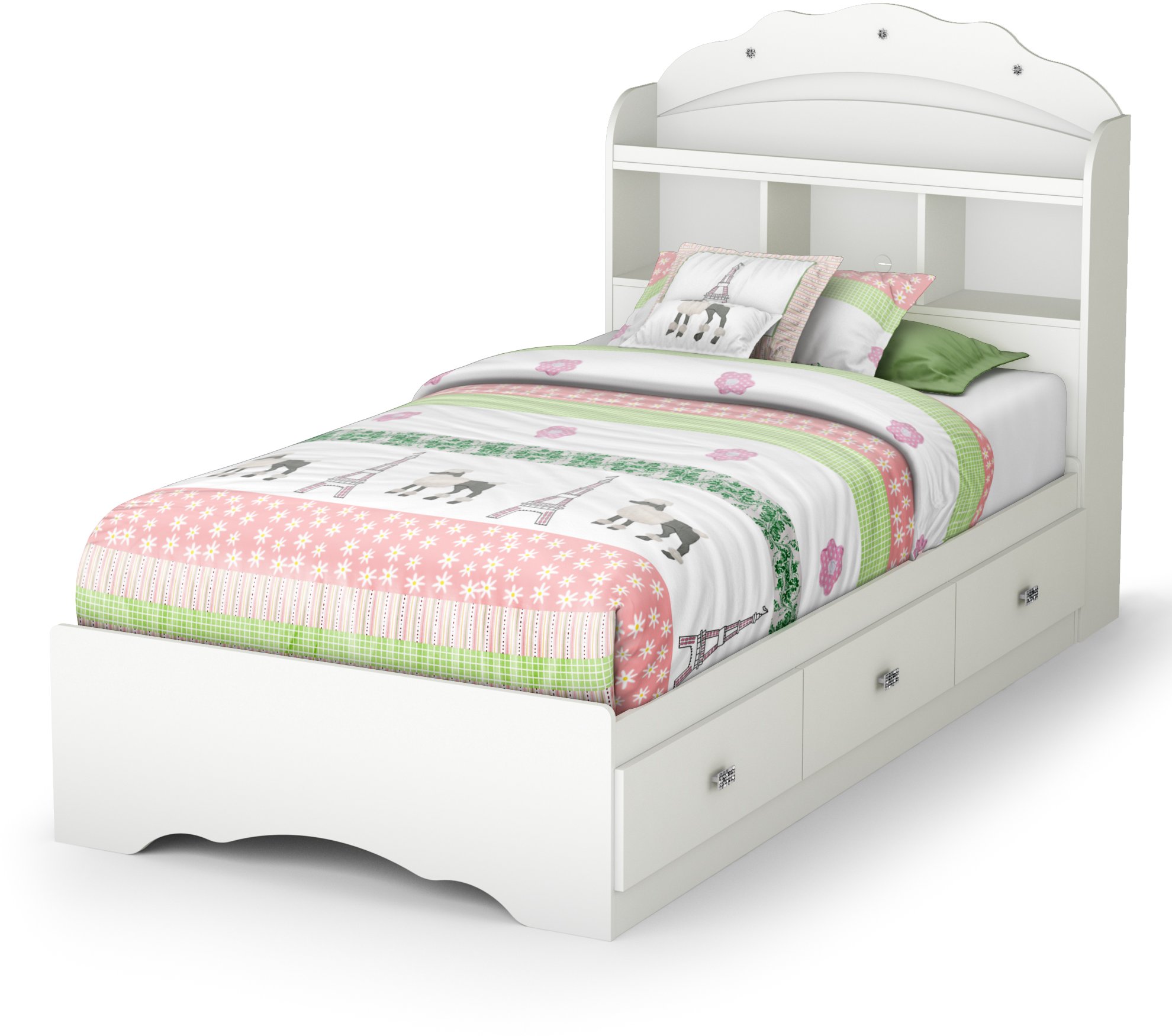 10050 White Twin Mates Bed with Bookcase Headboard - Tiara -1