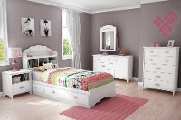 10050 White Twin Mates Bed with Bookcase Headboard - Tiara -2