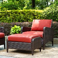 KO70032BR Wicker Patio Chair and Ottoman in Sangria - Kiawah