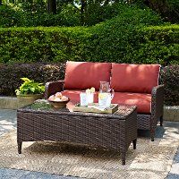 KO70029BR 2 Piece Wicker Patio Furniture Loveseat and Table in Sangria - Kiawah -2