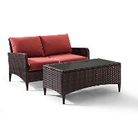 KO70029BR 2 Piece Wicker Patio Furniture Loveseat and Table in Sangria - Kiawah -4