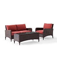 KO70031BR 3 Piece Wicker Patio Furniture Set - Loveseat, Arm Chair and Table in Sangria - Kiawah -2