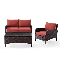 KO70031BR 3 Piece Wicker Patio Furniture Set - Loveseat, Arm Chair and Table in Sangria - Kiawah -3