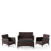 KO70028BR 4 Piece Wicker Patio Furniture Set - Loveseat, Arm Chairs and Table in Sangria - Kiawah