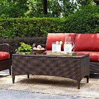 CO7209-BR Dark Brown Wicker Glass Top Table - Kiawah
