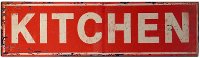 Antique Red Metal Kitchen Sign Horizontal