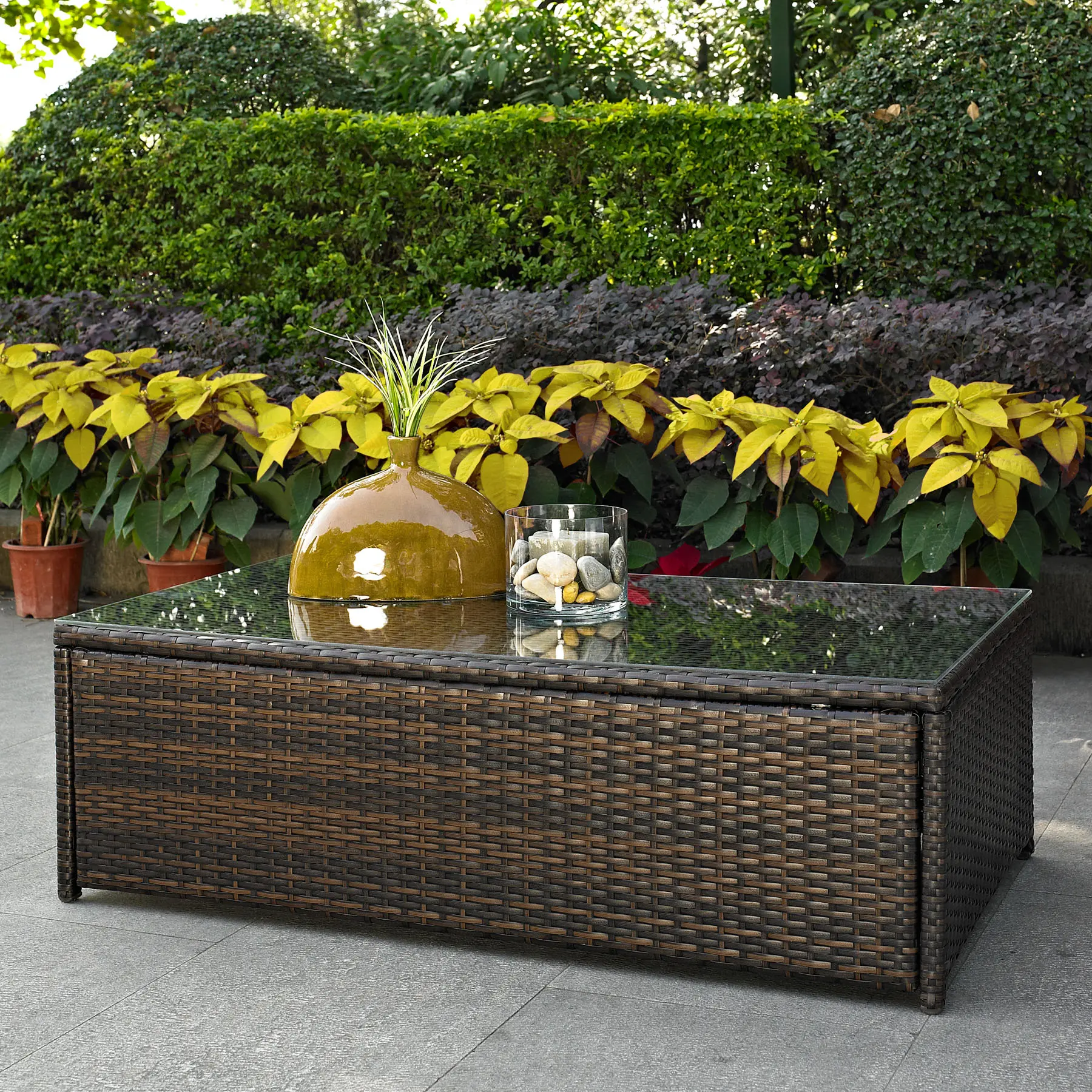 CO7201-BR Dark Brown Outdoor Wicker Glass Top Table - Palm Harbor-2