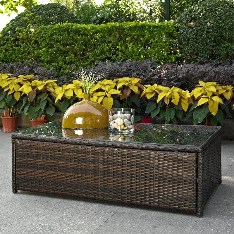 CO7201-BR Palm Harbor Wicker and Glass Patio Coffee Table
