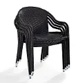 CO7109-BR Palm Harbor Black Stackable Wicker Patio Chairs, Set of 4
