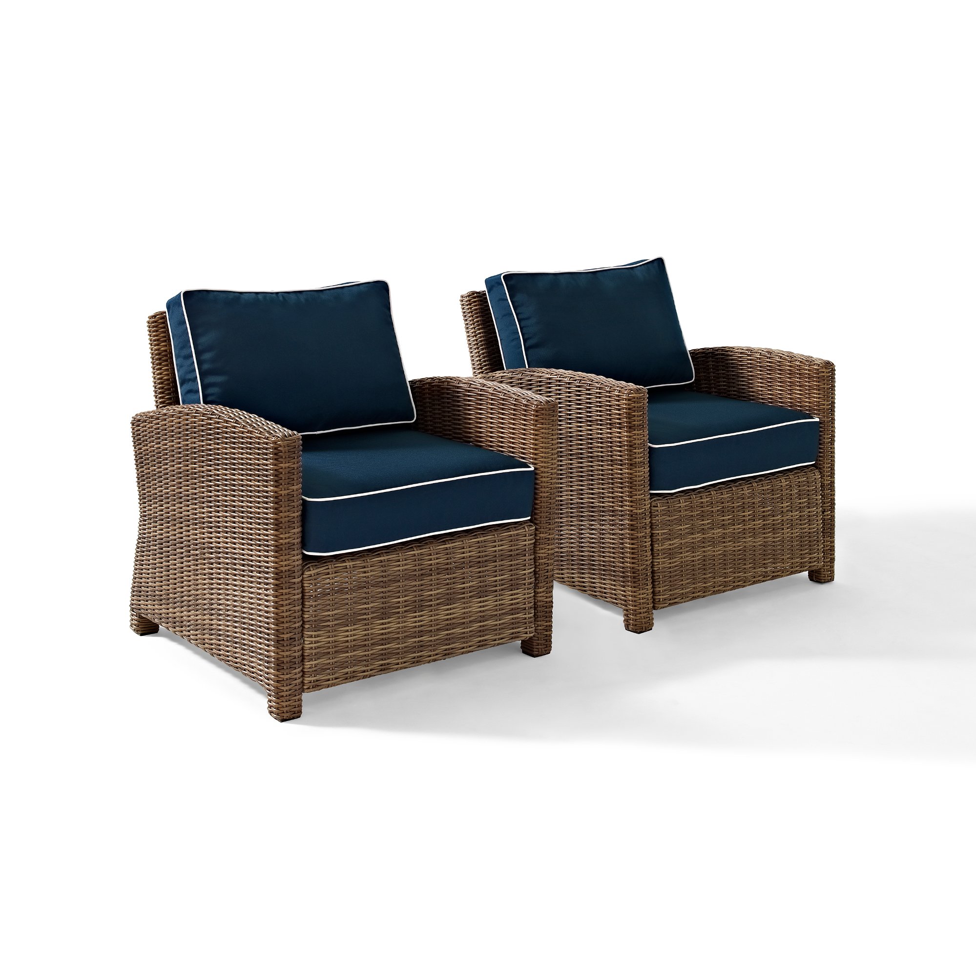 KO70026WB-NV Two Navy and Brown Wicker Patio Arm Chairs - Bradenton-1