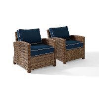 KO70026WB-NV Two Navy and Brown Wicker Patio Arm Chairs - Bradenton