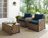 KO70026WB-NV Two Navy and Brown Wicker Patio Arm Chairs - Bradenton-2