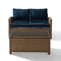 KO70025WB-NV Navy and Brown Wicker Patio Furniture Loveseat and Table - Bradenton -3
