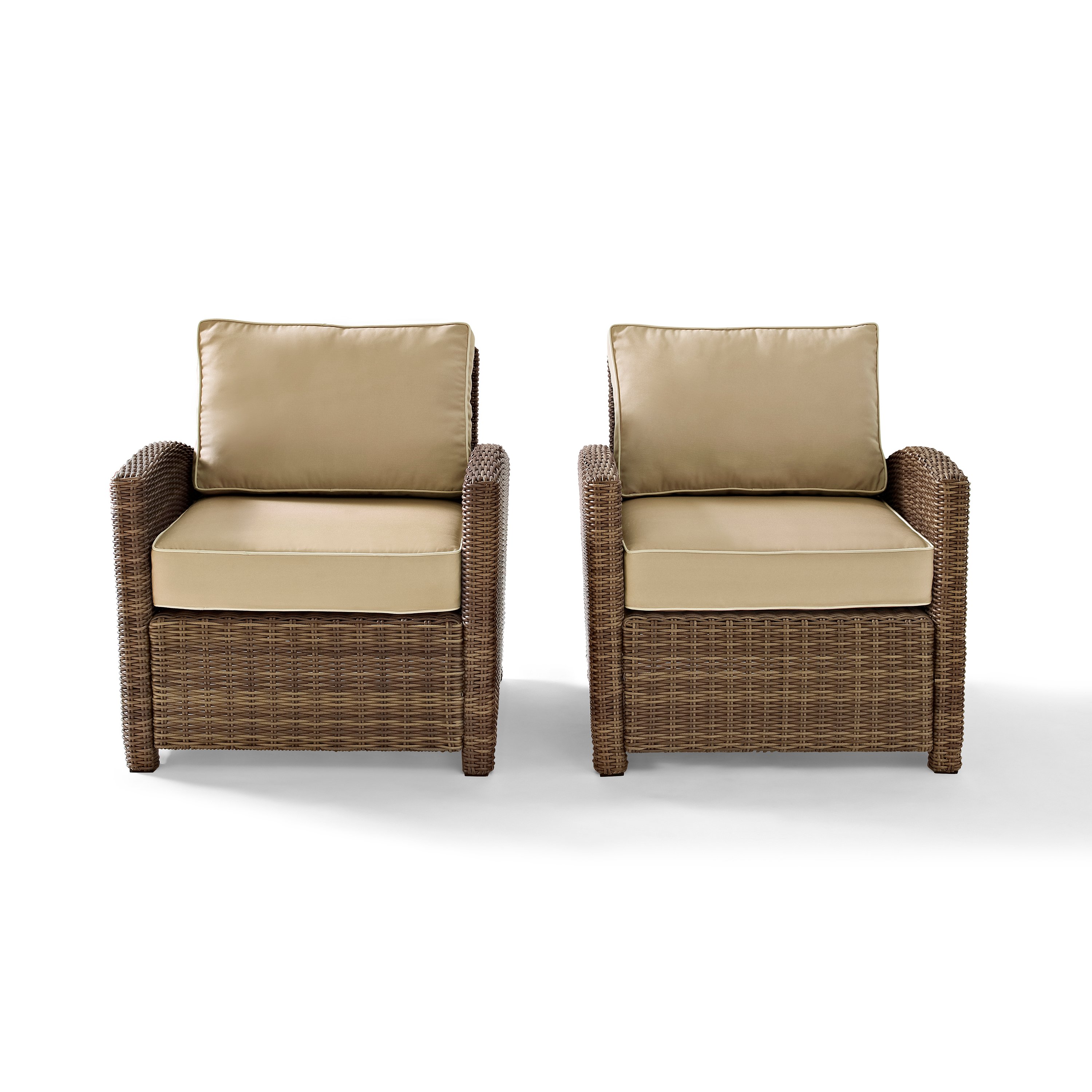 KO70026WB-SA Two Sand and Brown Wicker Patio Arm Chairs - Bradenton-1