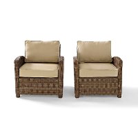 KO70026WB-SA Two Sand and Brown Wicker Patio Arm Chairs - Bradenton