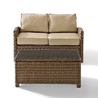 KO70025WB-SA Sand and Brown Wicker Patio Furniture Loveseat and Table - Bradenton -3