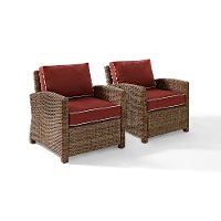 KO70026WB-SG Two Sangria and Brown Wicker Patio Arm Chairs - Bradenton