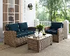 KO70027WB-NV Bradenton Navy and Wicker 3 pc Loveseat, Armchair, and Table Set