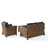 KO70027WB-NV Navy and Brown Wicker Patio Furniture Loveseat, Arm Chair, and Table - Bradenton -3