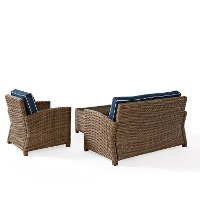 KO70027WB-NV Navy and Brown Wicker Patio Furniture Loveseat, Arm Chair, and Table - Bradenton -3