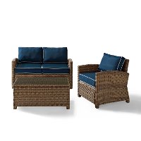 KO70027WB-NV Navy and Brown Wicker Patio Furniture Loveseat, Arm Chair, and Table - Bradenton -4