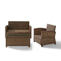 KO70027WB-NV Navy and Brown Wicker Patio Furniture Loveseat, Arm Chair, and Table - Bradenton -5