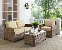 KO70027WB-SA Sand and Brown Wicker Patio Furniture Loveseat, Arm Chair, and Table - Bradenton -2