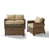 KO70027WB-SA Sand and Brown Wicker Patio Furniture Loveseat, Arm Chair, and Table - Bradenton -3