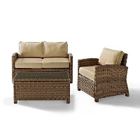 KO70027WB-SA Sand and Brown Wicker Patio Furniture Loveseat, Arm Chair, and Table - Bradenton -3