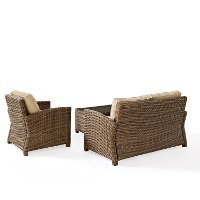 KO70027WB-SA Sand and Brown Wicker Patio Furniture Loveseat, Arm Chair, and Table - Bradenton -4