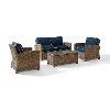 KO70024WB-NV Navy and Brown Wicker Patio Furniture Loveseat, Arm Chairs, and Table - Bradenton -2