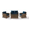 KO70024WB-NV Navy and Brown Wicker Patio Furniture Loveseat, Arm Chairs, and Table - Bradenton -3