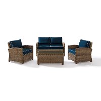 KO70024WB-NV Navy and Brown Wicker Patio Furniture Loveseat, Arm Chairs, and Table - Bradenton -3