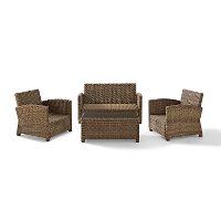 KO70024WB-NV Navy and Brown Wicker Patio Furniture Loveseat, Arm Chairs, and Table - Bradenton -5