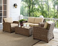 KO70024WB-SA Sand and Brown Wicker Patio Furniture Loveseat, Arm Chairs, and Table - Bradenton