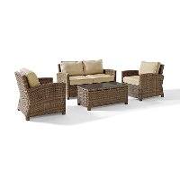 KO70024WB-SA Sand and Brown Wicker Patio Furniture Loveseat, Arm Chairs, and Table - Bradenton -2